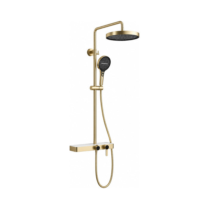 Colonne de douche avec tablette, réglable en hauteur, cascade, douche de tête Ø 28 cm et douchette à main, 6 finitions – Bellacqua Notte